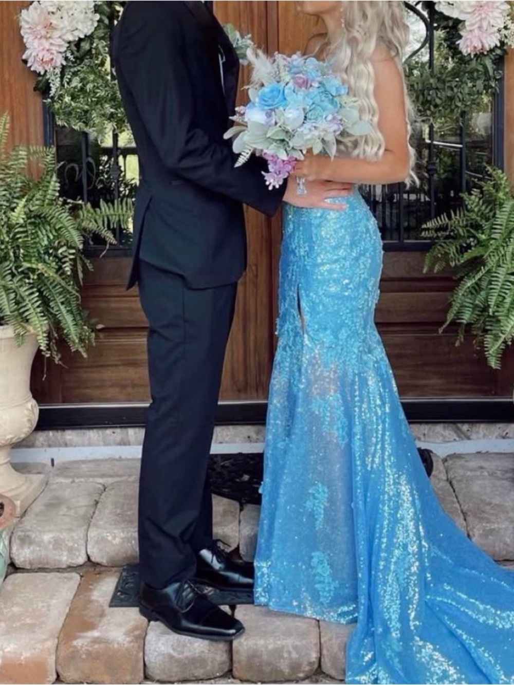 Sherri Hill Sparkling Light Blue Sequin Mermaid Gown